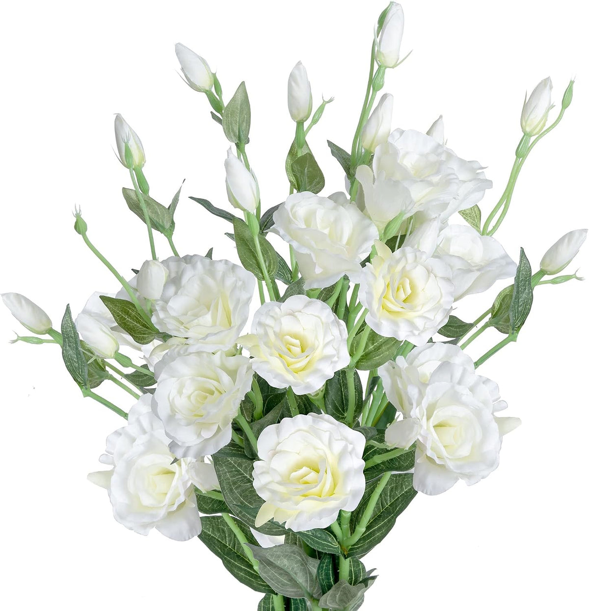 Eustoma Artificial Flowers 30” Long Stems Faux Roses Bouquet Dozen Silk Blooming Heads DIY Crafts Home Decoration, 4pcs Bulk (White)