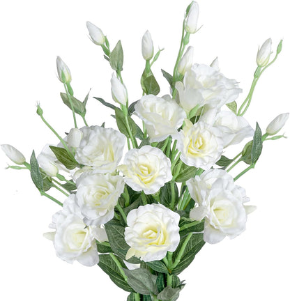 Eustoma Artificial Flowers 30” Long Stems Faux Roses Bouquet Dozen Silk Blooming Heads DIY Crafts Home Decoration, 4pcs Bulk (White)