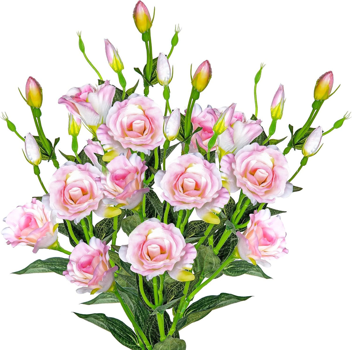 Eustoma Artificial Flowers 30” Long Stems Faux Roses Bouquet Dozen Silk Blooming Heads DIY Crafts Home Decoration, 4pcs Bulk (White)