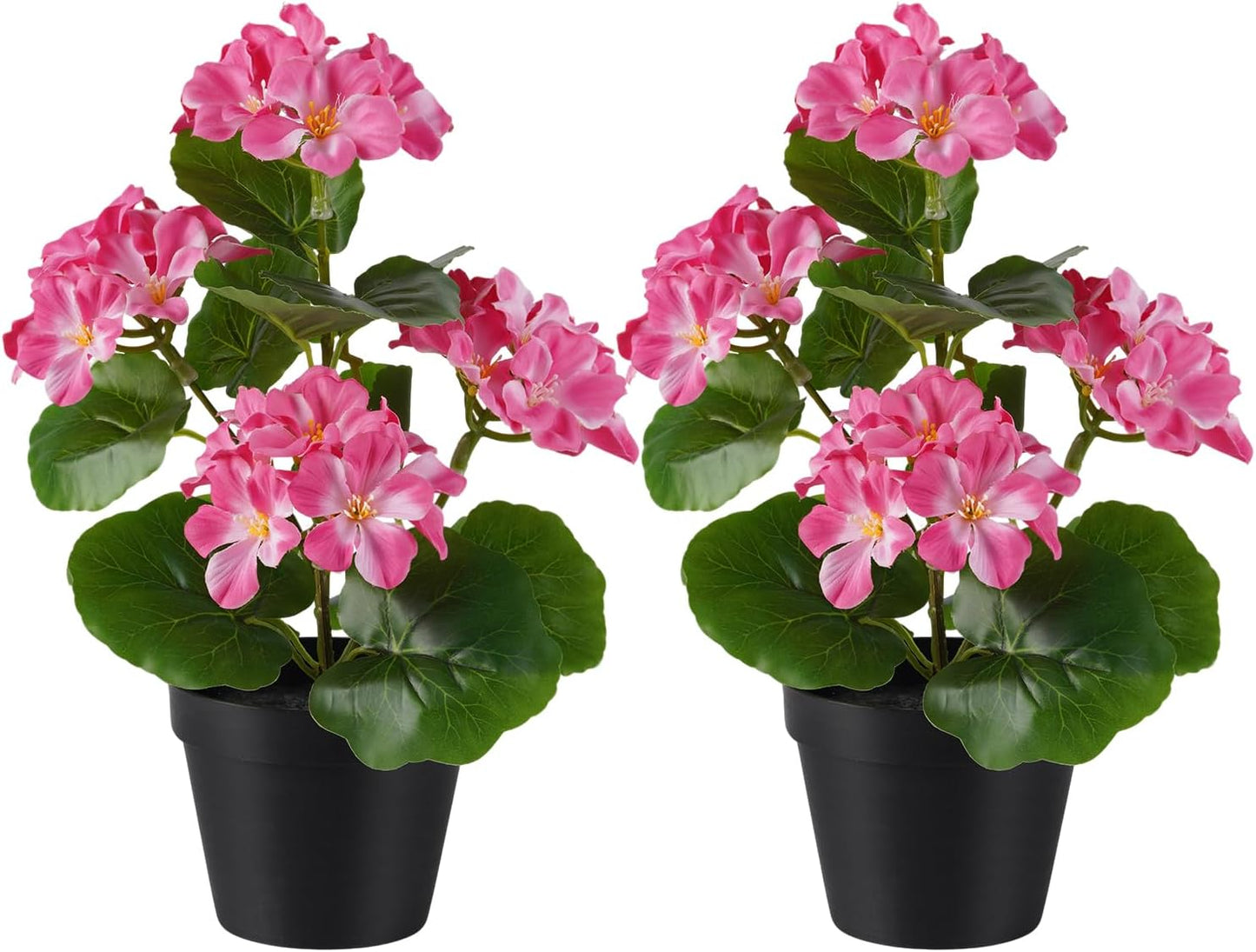 2 Pack Artificial Geranium Flowers in Pot Small 13 Inch Fake Plants | Spring Summer Decoration Faux flowers for Home Office Table Decorations Indoor (Red)