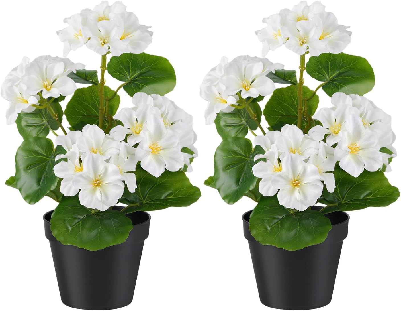 2 Pack Artificial Geranium Flowers in Pot Small 13 Inch Fake Plants | Spring Summer Decoration Faux flowers for Home Office Table Decorations Indoor (Red)