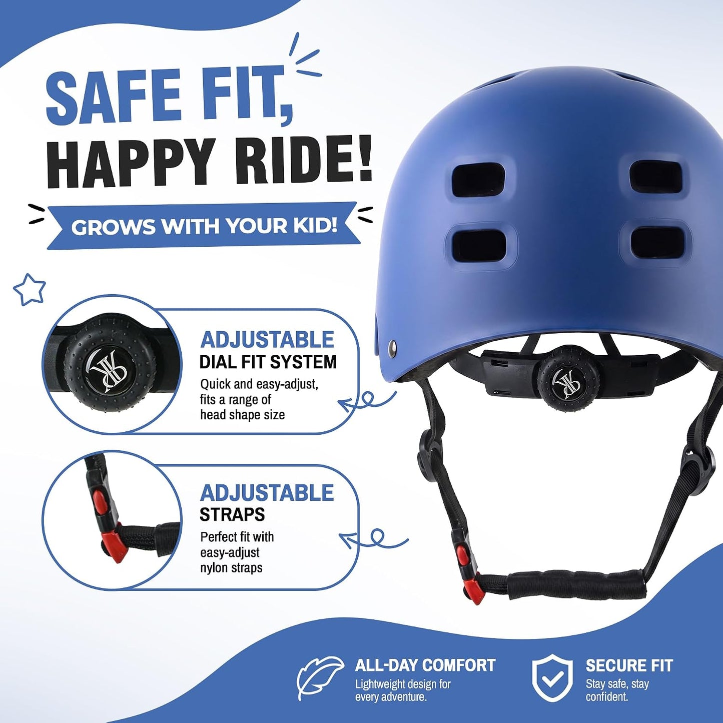 Youth Kids Bike Helmet,Bicycle Helmet for Boys Girls 3-5, 5-8, 8-14, 2 Size | Satety Certified, Adjustable Skateboard Helmet, Multi-Sport for Scooter BMX Inline / Roller Skate