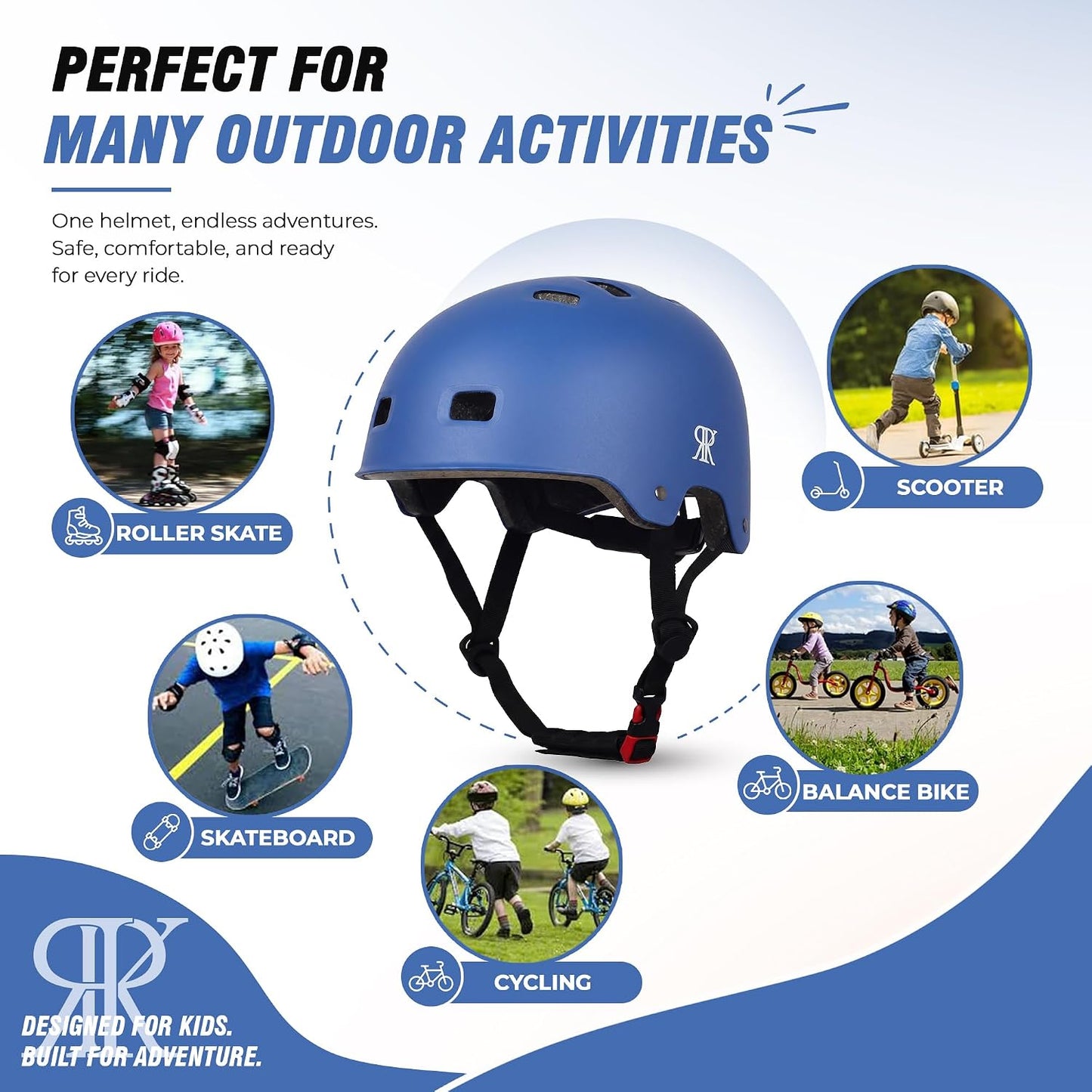 Youth Kids Bike Helmet,Bicycle Helmet for Boys Girls 3-5, 5-8, 8-14, 2 Size | Satety Certified, Adjustable Skateboard Helmet, Multi-Sport for Scooter BMX Inline / Roller Skate
