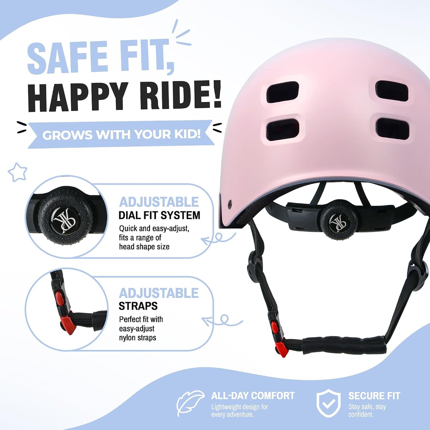 Youth Kids Bike Helmet,Bicycle Helmet for Boys Girls 3-5, 5-8, 8-14, 2 Size | Satety Certified, Adjustable Skateboard Helmet, Multi-Sport for Scooter BMX Inline / Roller Skate