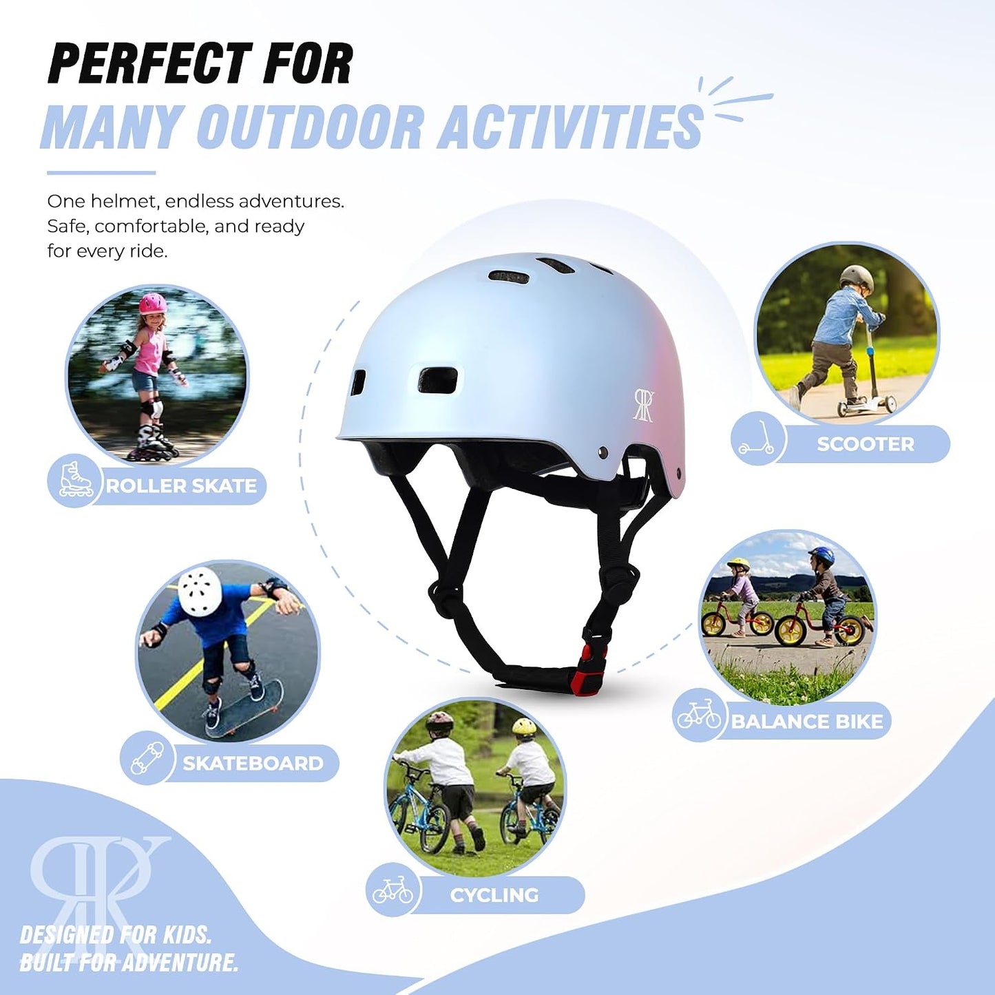 Youth Kids Bike Helmet,Bicycle Helmet for Boys Girls 3-5, 5-8, 8-14, 2 Size | Satety Certified, Adjustable Skateboard Helmet, Multi-Sport for Scooter BMX Inline / Roller Skate