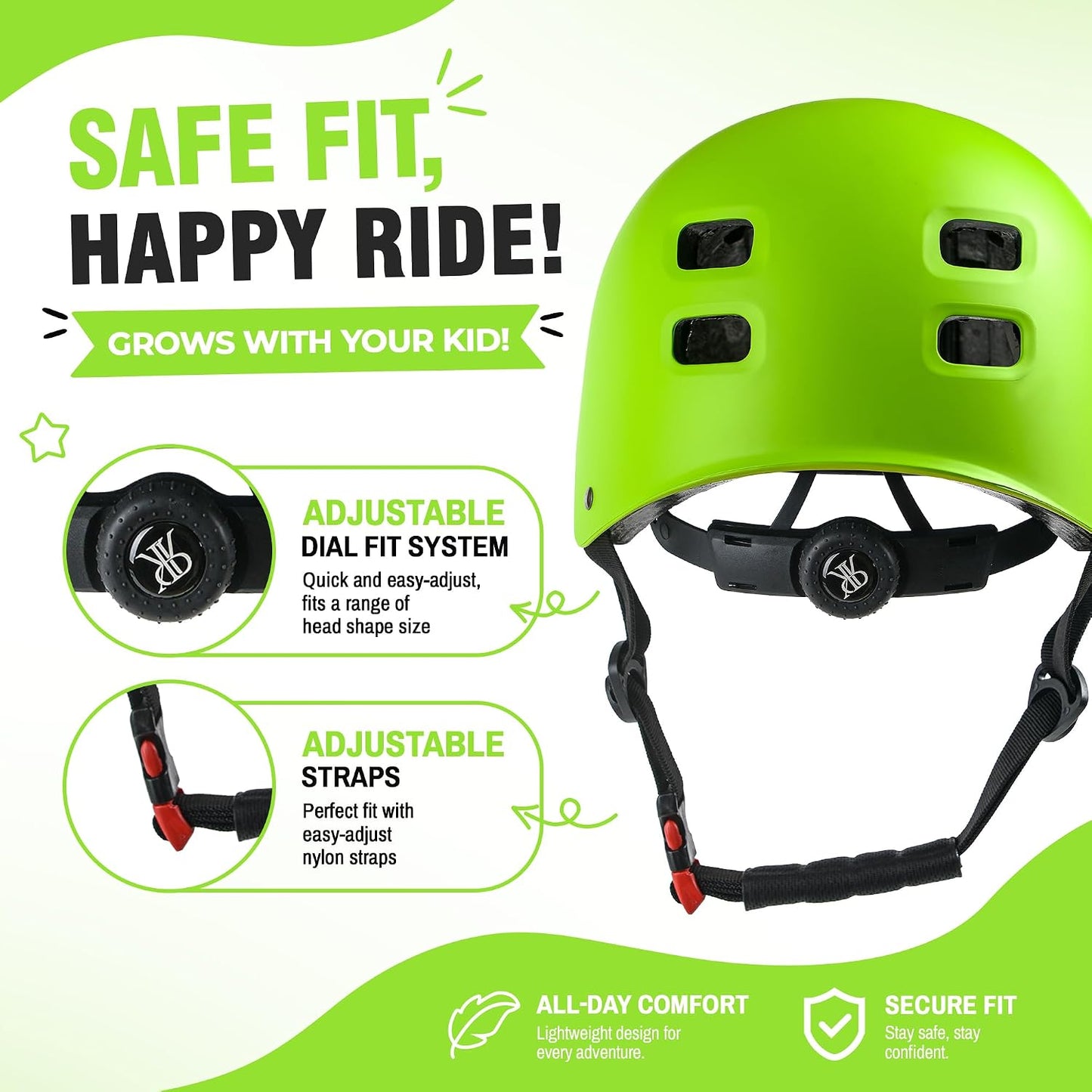 Youth Kids Bike Helmet,Bicycle Helmet for Boys Girls 3-5, 5-8, 8-14, 2 Size | Satety Certified, Adjustable Skateboard Helmet, Multi-Sport for Scooter BMX Inline / Roller Skate