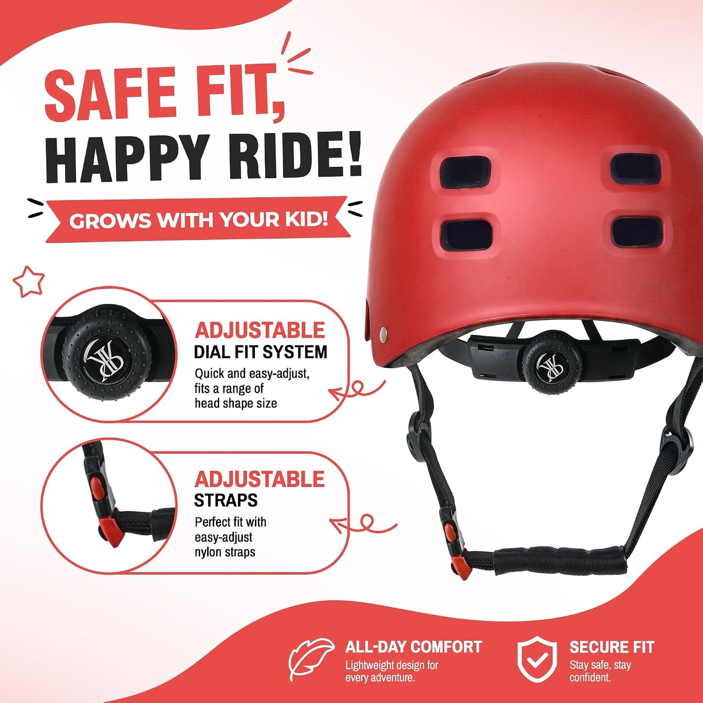Youth Kids Bike Helmet,Bicycle Helmet for Boys Girls 3-5, 5-8, 8-14, 2 Size | Satety Certified, Adjustable Skateboard Helmet, Multi-Sport for Scooter BMX Inline / Roller Skate