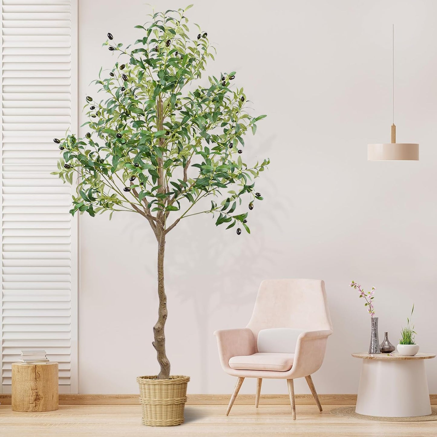 6FT Faux Olive Tree, Artificial Olive Trees Indoor with Natural Wood Trunk & Lifelike Fruits, Fake Silk Plant with Pot, Realistic Leaves Artificial Tree for Bedroom, Living Room, Office Decor