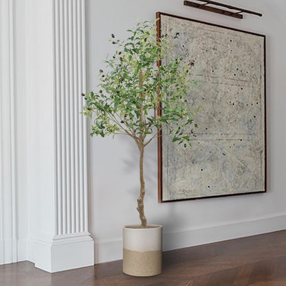 6FT Faux Olive Tree, Artificial Olive Trees Indoor with Natural Wood Trunk & Lifelike Fruits, Fake Silk Plant with Pot, Realistic Leaves Artificial Tree for Bedroom, Living Room, Office Decor