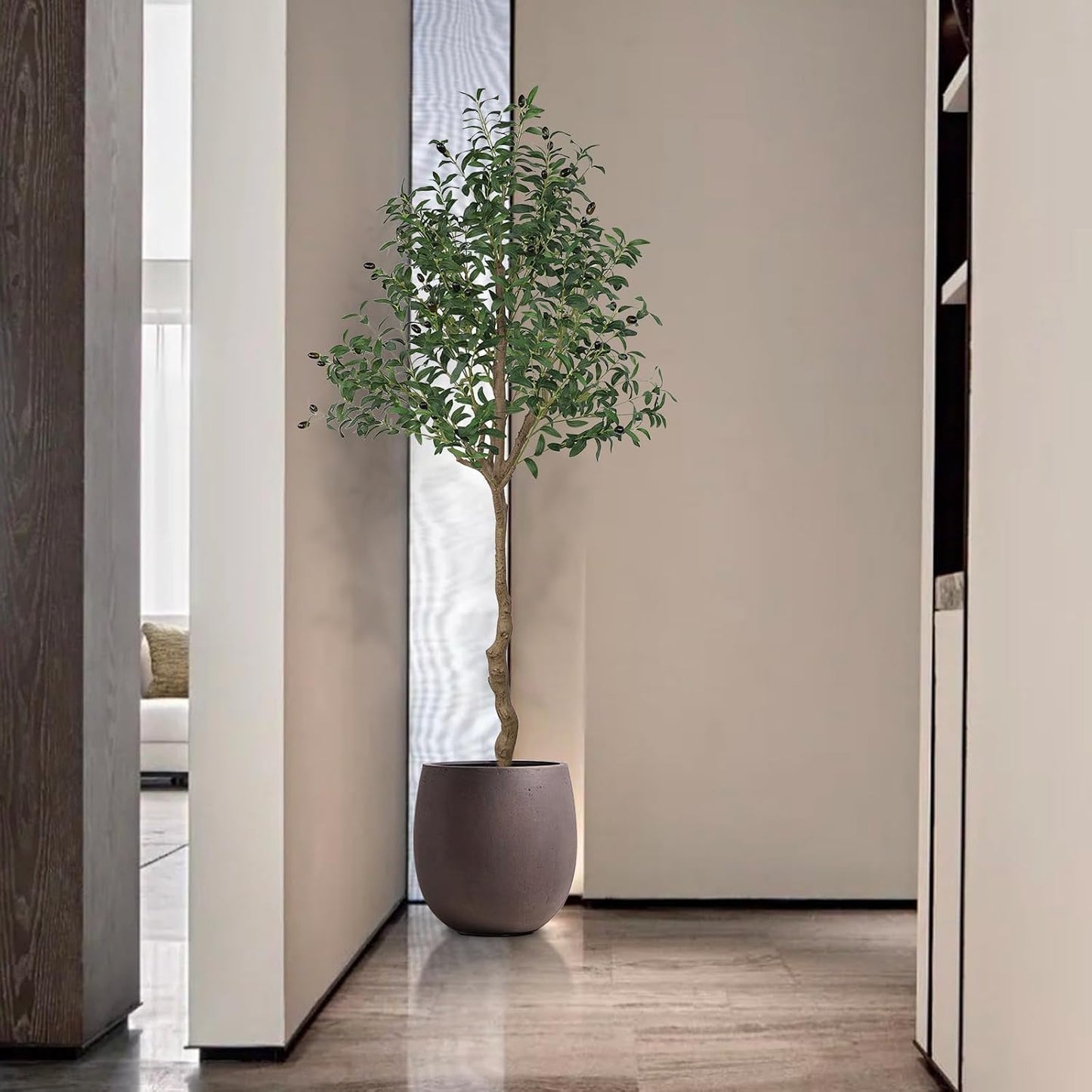 6FT Faux Olive Tree, Artificial Olive Trees Indoor with Natural Wood Trunk & Lifelike Fruits, Fake Silk Plant with Pot, Realistic Leaves Artificial Tree for Bedroom, Living Room, Office Decor