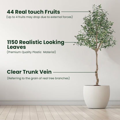 6FT Faux Olive Tree, Artificial Olive Trees Indoor with Natural Wood Trunk & Lifelike Fruits, Fake Silk Plant with Pot, Realistic Leaves Artificial Tree for Bedroom, Living Room, Office Decor