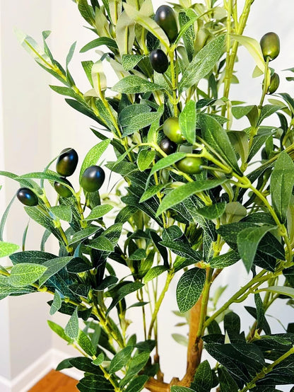 6FT Faux Olive Tree, Artificial Olive Trees Indoor with Natural Wood Trunk & Lifelike Fruits, Fake Silk Plant with Pot, Realistic Leaves Artificial Tree for Bedroom, Living Room, Office Decor