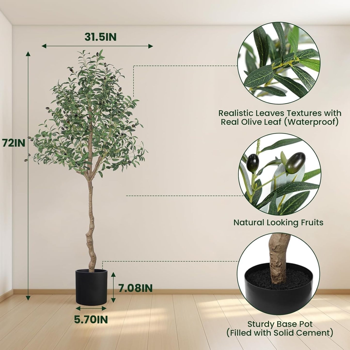 6FT Faux Olive Tree, Artificial Olive Trees Indoor with Natural Wood Trunk & Lifelike Fruits, Fake Silk Plant with Pot, Realistic Leaves Artificial Tree for Bedroom, Living Room, Office Decor