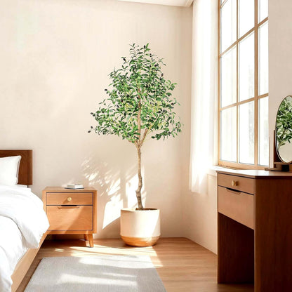 6FT Faux Olive Tree, Artificial Olive Trees Indoor with Natural Wood Trunk & Lifelike Fruits, Fake Silk Plant with Pot, Realistic Leaves Artificial Tree for Bedroom, Living Room, Office Decor