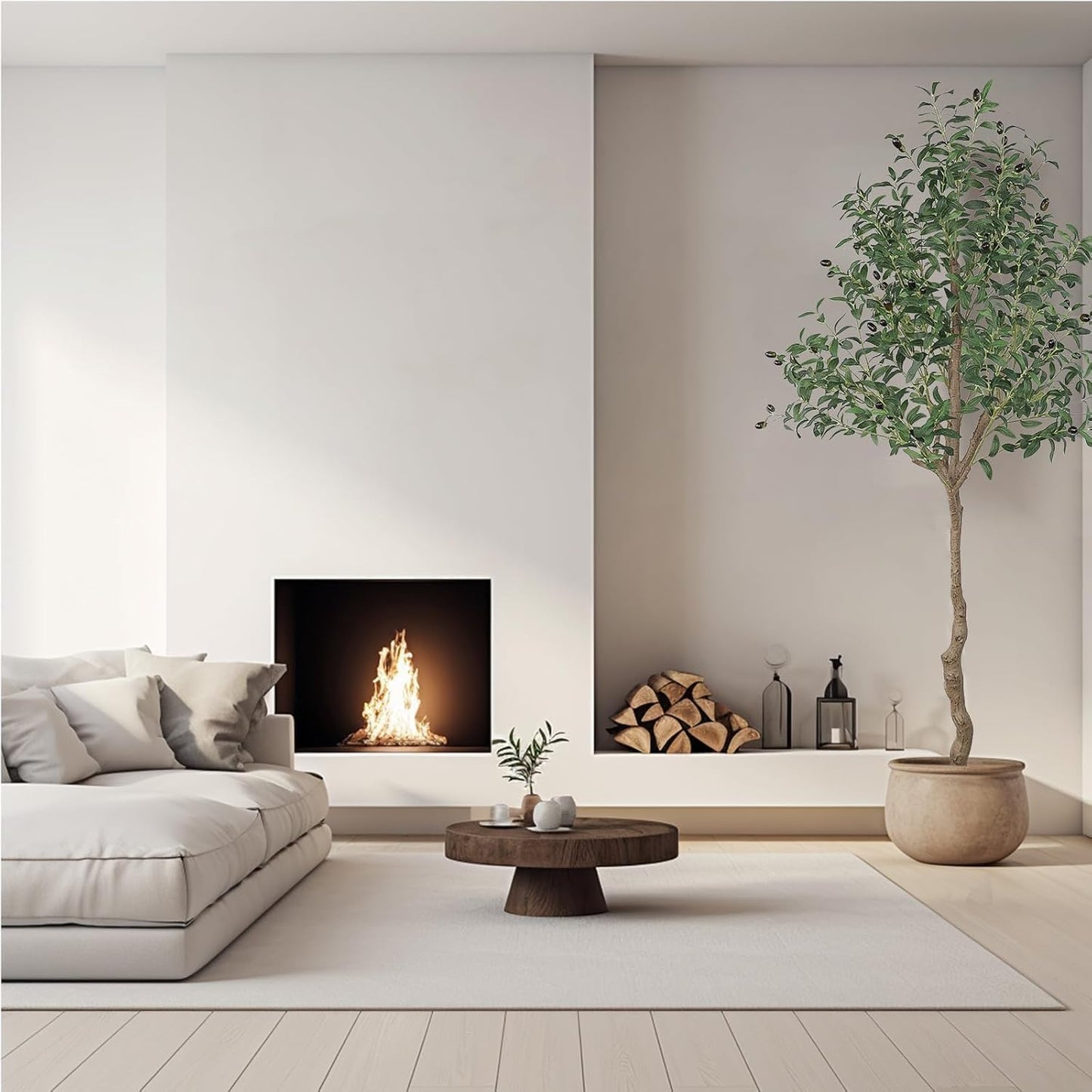 6FT Faux Olive Tree, Artificial Olive Trees Indoor with Natural Wood Trunk & Lifelike Fruits, Fake Silk Plant with Pot, Realistic Leaves Artificial Tree for Bedroom, Living Room, Office Decor