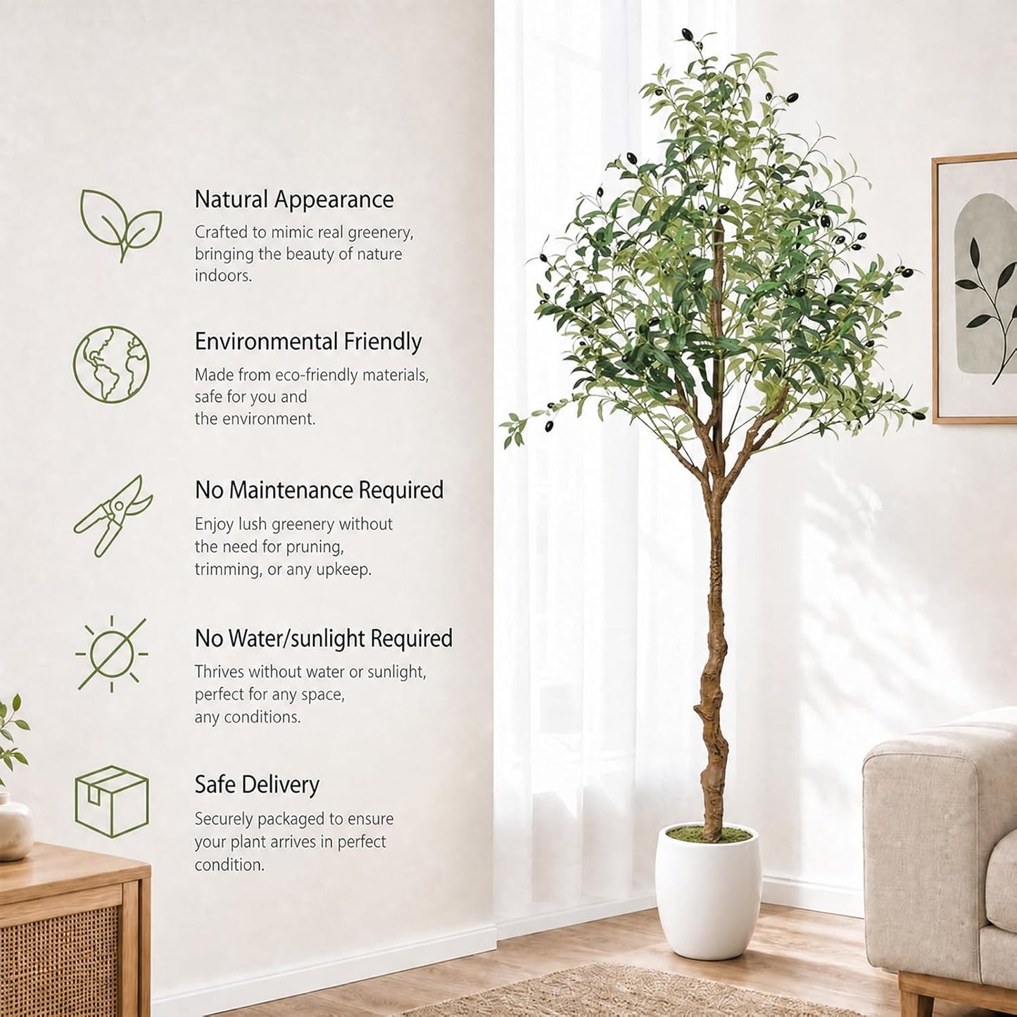 6FT Faux Olive Tree, Artificial Olive Trees Indoor with Natural Wood Trunk & Lifelike Fruits, Fake Silk Plant with Pot, Realistic Leaves Artificial Tree for Bedroom, Living Room, Office Decor
