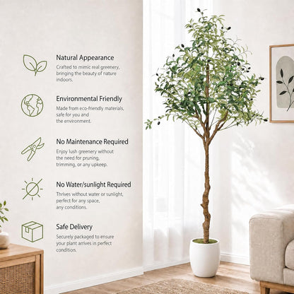 6FT Faux Olive Tree, Artificial Olive Trees Indoor with Natural Wood Trunk & Lifelike Fruits, Fake Silk Plant with Pot, Realistic Leaves Artificial Tree for Bedroom, Living Room, Office Decor