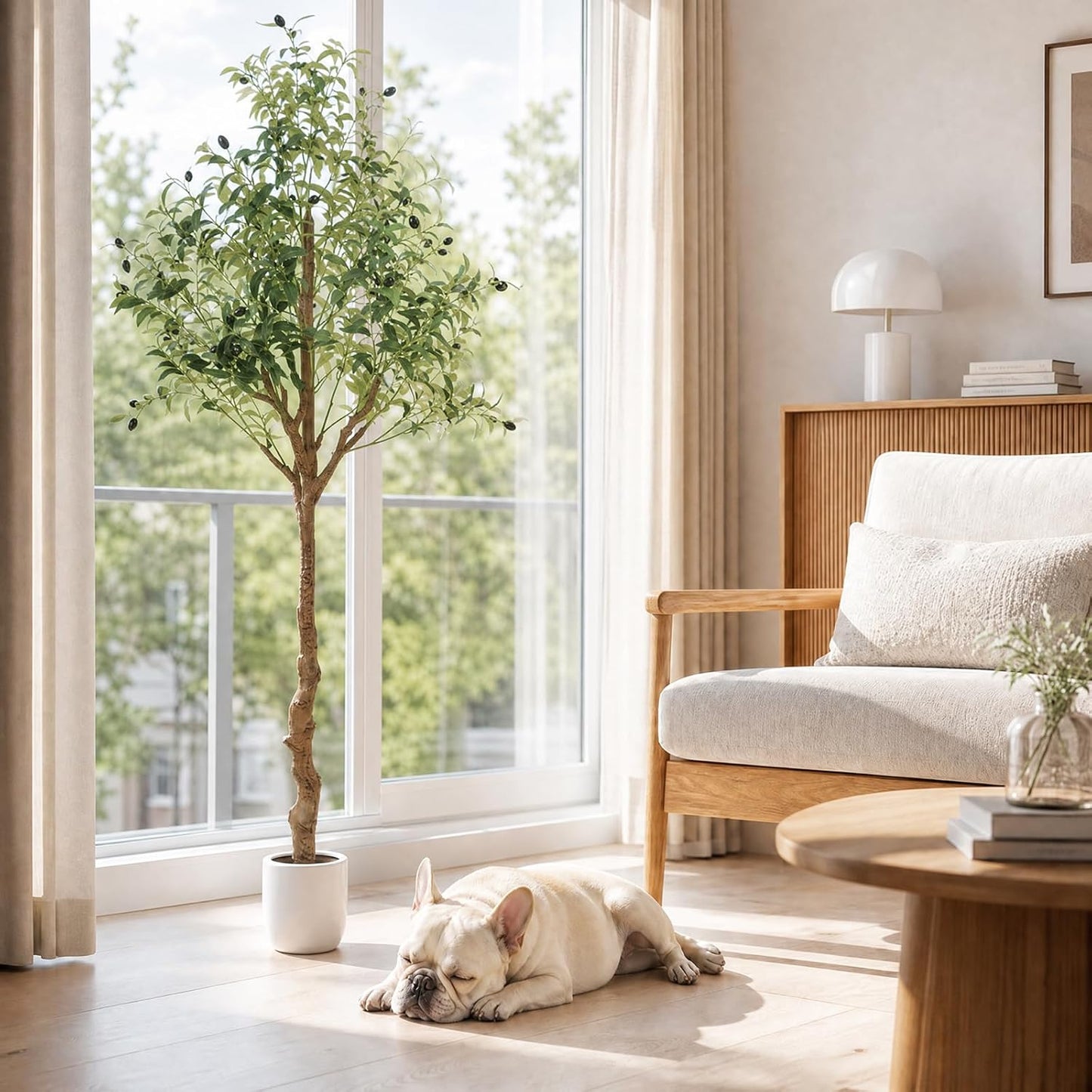 6FT Faux Olive Tree, Artificial Olive Trees Indoor with Natural Wood Trunk & Lifelike Fruits, Fake Silk Plant with Pot, Realistic Leaves Artificial Tree for Bedroom, Living Room, Office Decor