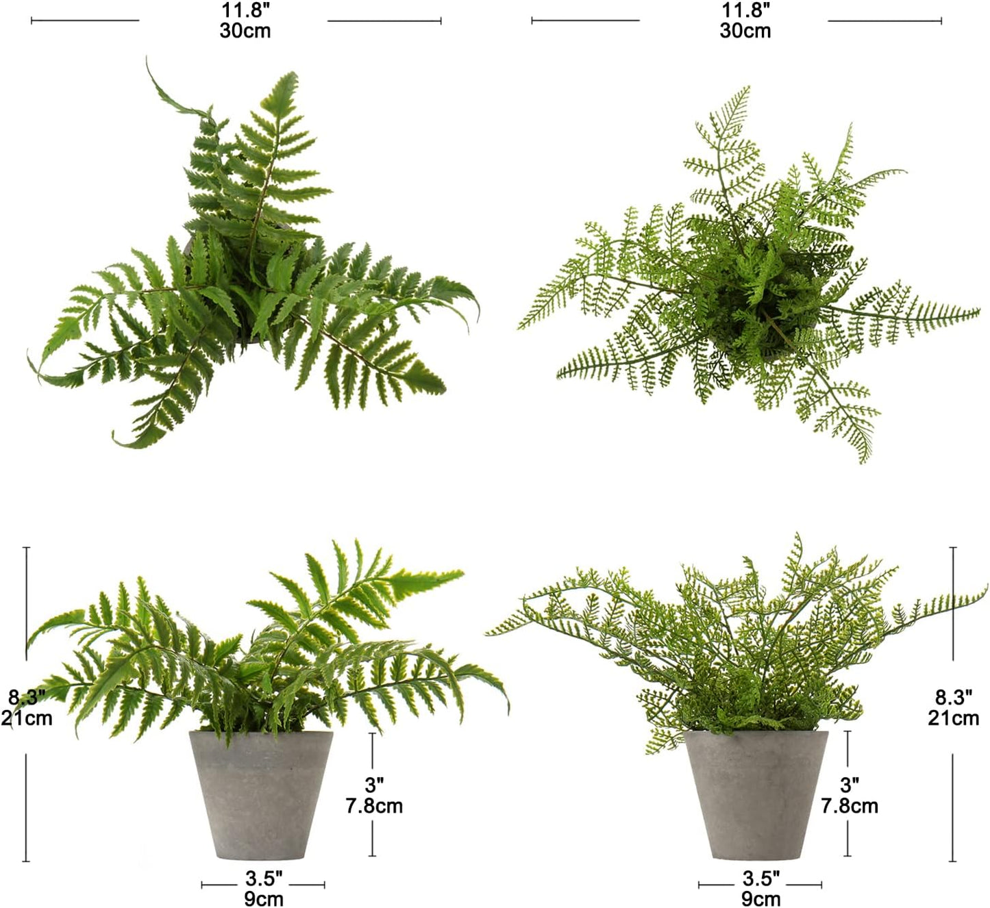 2PCS Fake Plants Potted Artificial Plants Greenery Faux Fern Eucalyptus Décor Plant for Indoor Home Office Bathroom Harmhouse Decoration