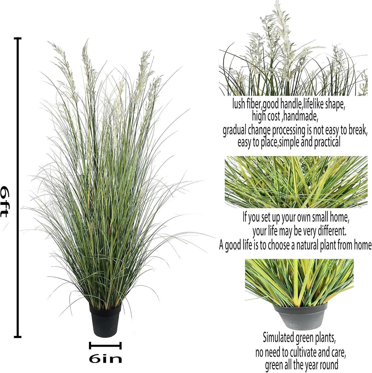 Artificial Plant, 47in Tall, 2pk Grass, Faux House Plant in Pot, Indoor Decorative Flowers & Plants, Housewarming Gift