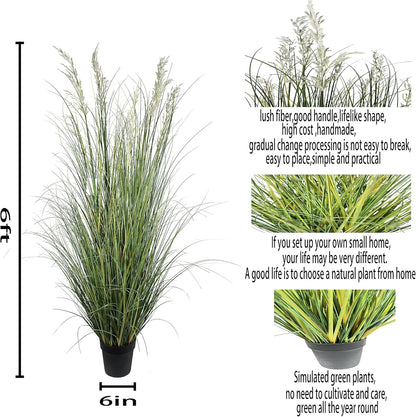 Artificial Plant, 47in Tall, 2pk Grass, Faux House Plant in Pot, Indoor Decorative Flowers & Plants, Housewarming Gift
