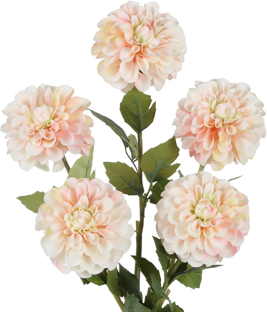 Pink Dahlia Artificial Flowers 5 Pcs Long Stem Silk Dahlia Flowers 27” for Bathroom Tall Vase Wedding Anniversary Centerpiece Aisle Outdoor Decor(Champagne&Pink)