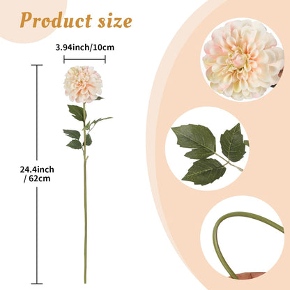 Pink Dahlia Artificial Flowers 5 Pcs Long Stem Silk Dahlia Flowers 27” for Bathroom Tall Vase Wedding Anniversary Centerpiece Aisle Outdoor Decor(Champagne&Pink)