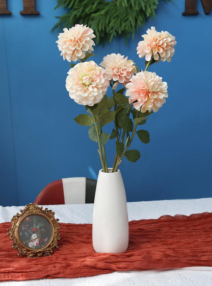 Pink Dahlia Artificial Flowers 5 Pcs Long Stem Silk Dahlia Flowers 27” for Bathroom Tall Vase Wedding Anniversary Centerpiece Aisle Outdoor Decor(Champagne&Pink)