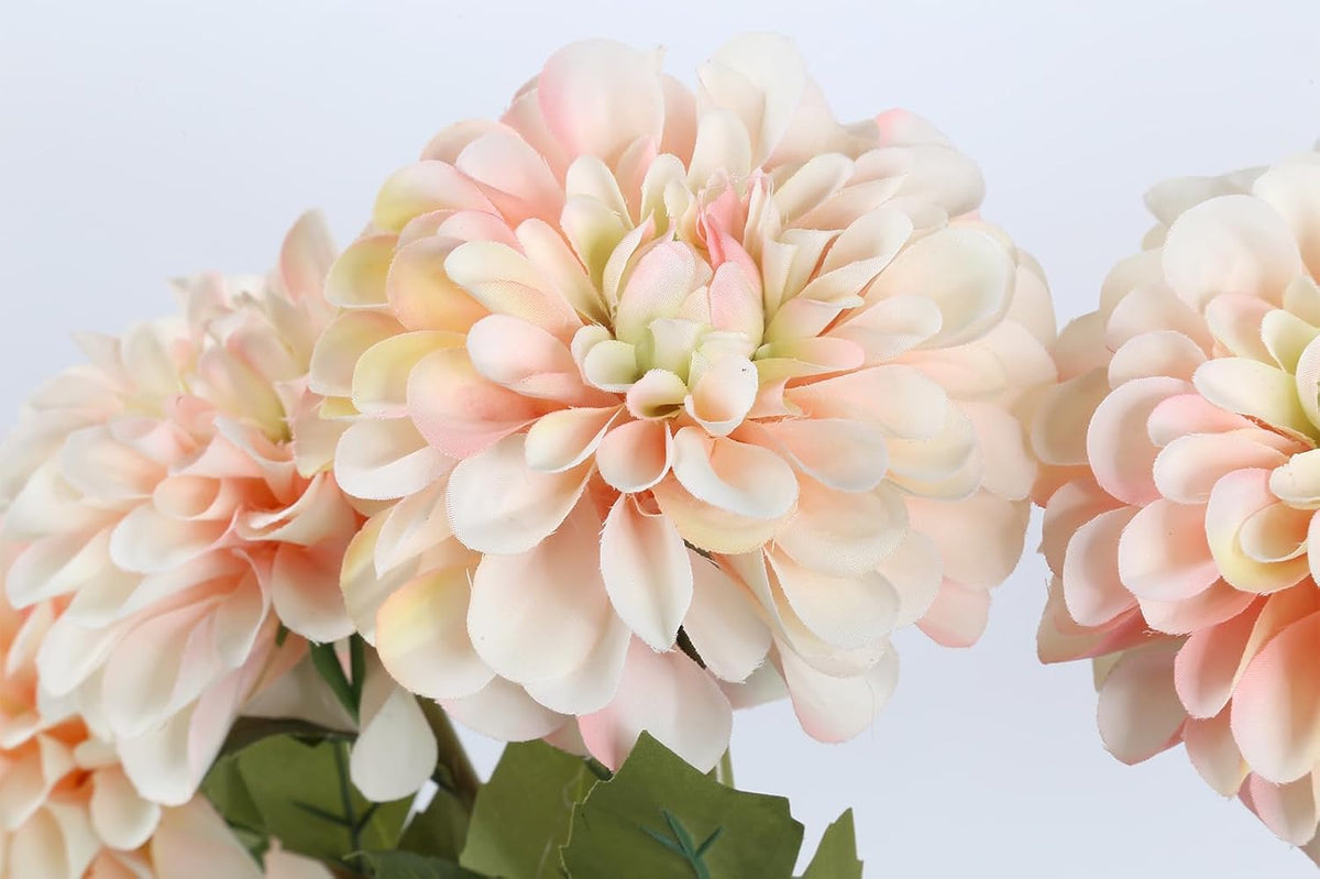 Pink Dahlia Artificial Flowers 5 Pcs Long Stem Silk Dahlia Flowers 27” for Bathroom Tall Vase Wedding Anniversary Centerpiece Aisle Outdoor Decor(Champagne&Pink)