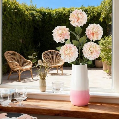 Pink Dahlia Artificial Flowers 5 Pcs Long Stem Silk Dahlia Flowers 27” for Bathroom Tall Vase Wedding Anniversary Centerpiece Aisle Outdoor Decor(Champagne&Pink)