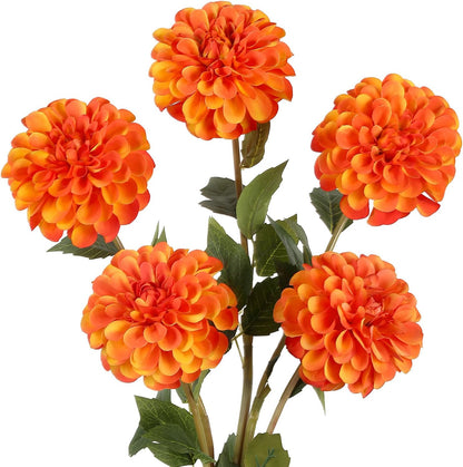Pink Dahlia Artificial Flowers 5 Pcs Long Stem Silk Dahlia Flowers 27” for Bathroom Tall Vase Wedding Anniversary Centerpiece Aisle Outdoor Decor(Champagne&Pink)
