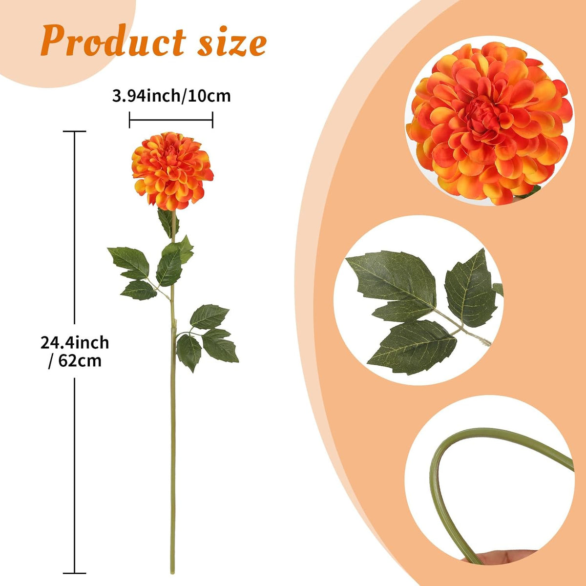 Pink Dahlia Artificial Flowers 5 Pcs Long Stem Silk Dahlia Flowers 27” for Bathroom Tall Vase Wedding Anniversary Centerpiece Aisle Outdoor Decor(Champagne&Pink)