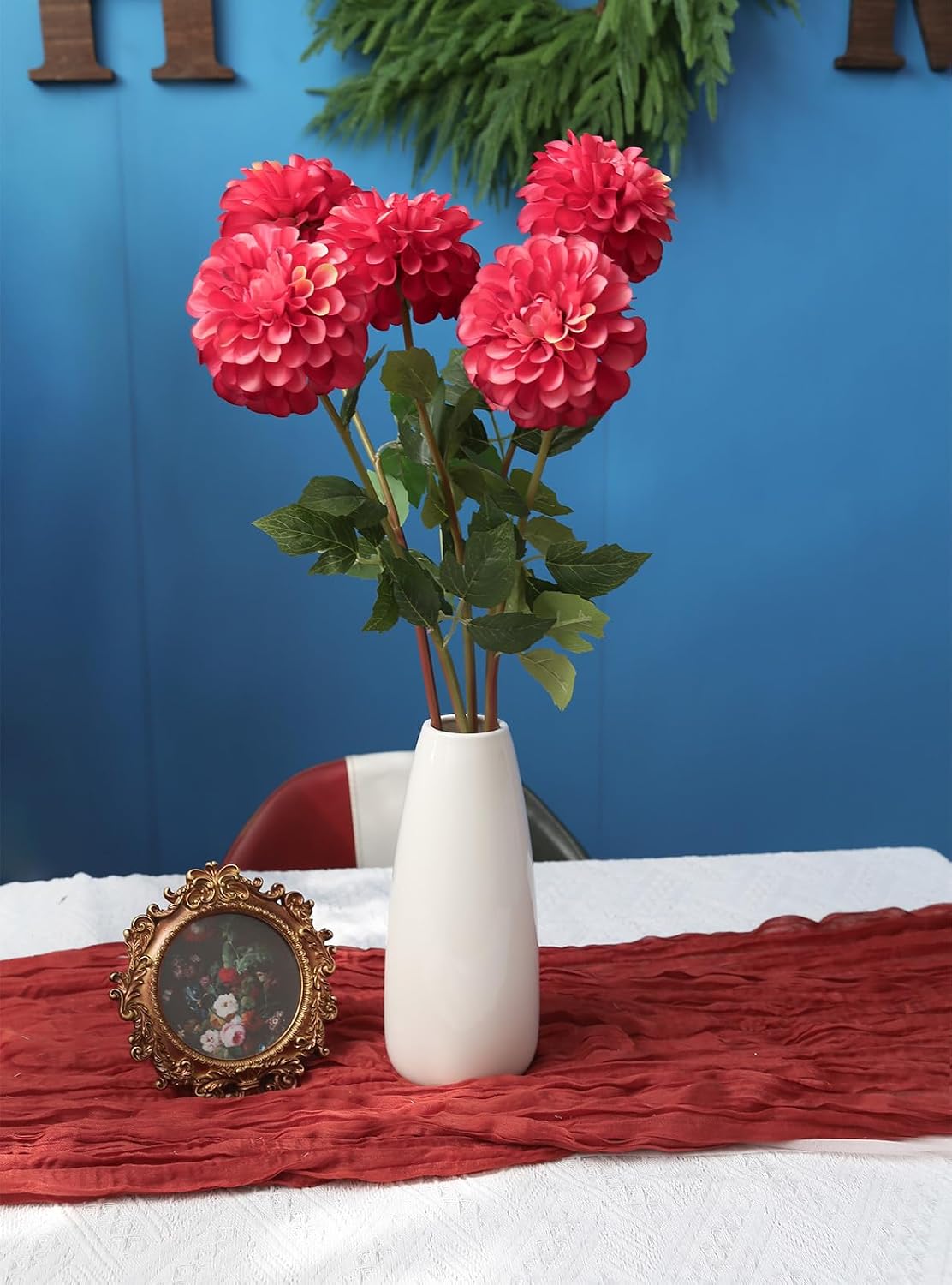 Pink Dahlia Artificial Flowers 5 Pcs Long Stem Silk Dahlia Flowers 27” for Bathroom Tall Vase Wedding Anniversary Centerpiece Aisle Outdoor Decor(Champagne&Pink)