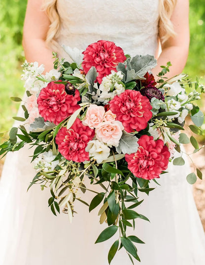 Pink Dahlia Artificial Flowers 5 Pcs Long Stem Silk Dahlia Flowers 27” for Bathroom Tall Vase Wedding Anniversary Centerpiece Aisle Outdoor Decor(Champagne&Pink)