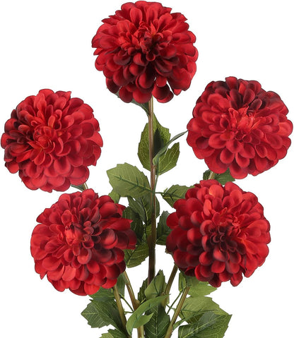 Pink Dahlia Artificial Flowers 5 Pcs Long Stem Silk Dahlia Flowers 27” for Bathroom Tall Vase Wedding Anniversary Centerpiece Aisle Outdoor Decor(Champagne&Pink)