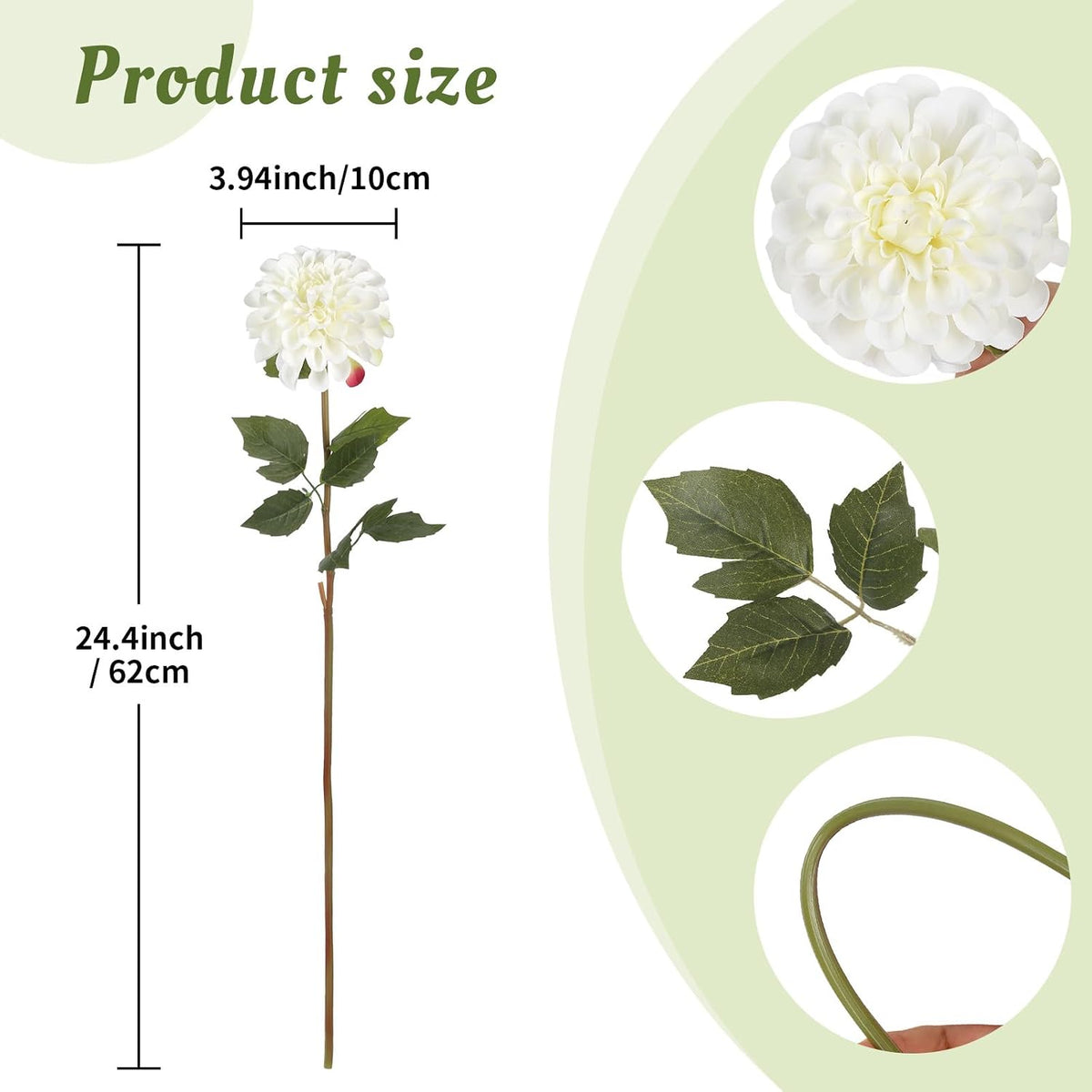 Pink Dahlia Artificial Flowers 5 Pcs Long Stem Silk Dahlia Flowers 27” for Bathroom Tall Vase Wedding Anniversary Centerpiece Aisle Outdoor Decor(Champagne&Pink)