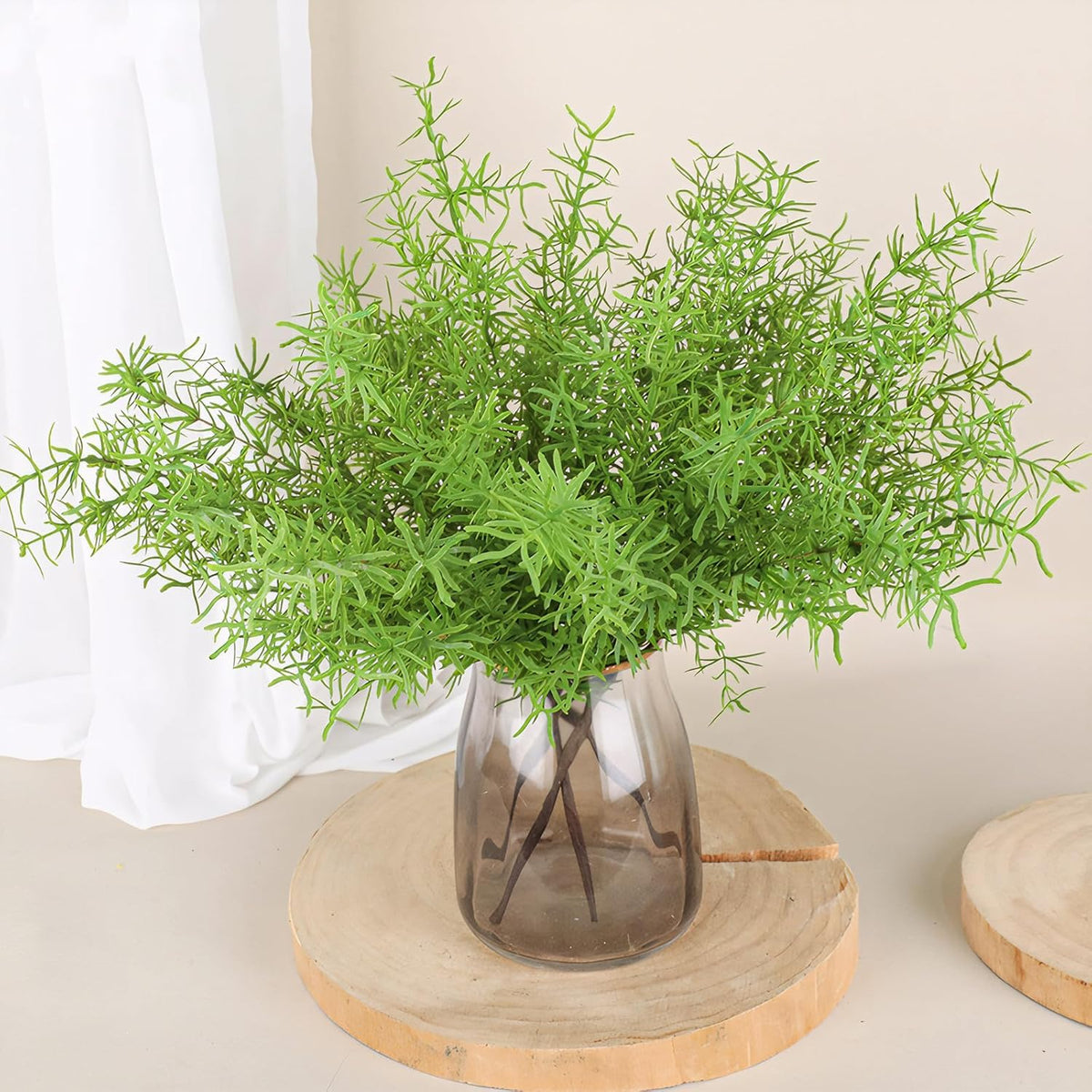 Artificial Radix Asparagi Fern Bush 17.5" Faux Asparagus Fake Rosemary Plants Greenery Stems for Vase Bouquets Home Office Wedding Greenery Decor.