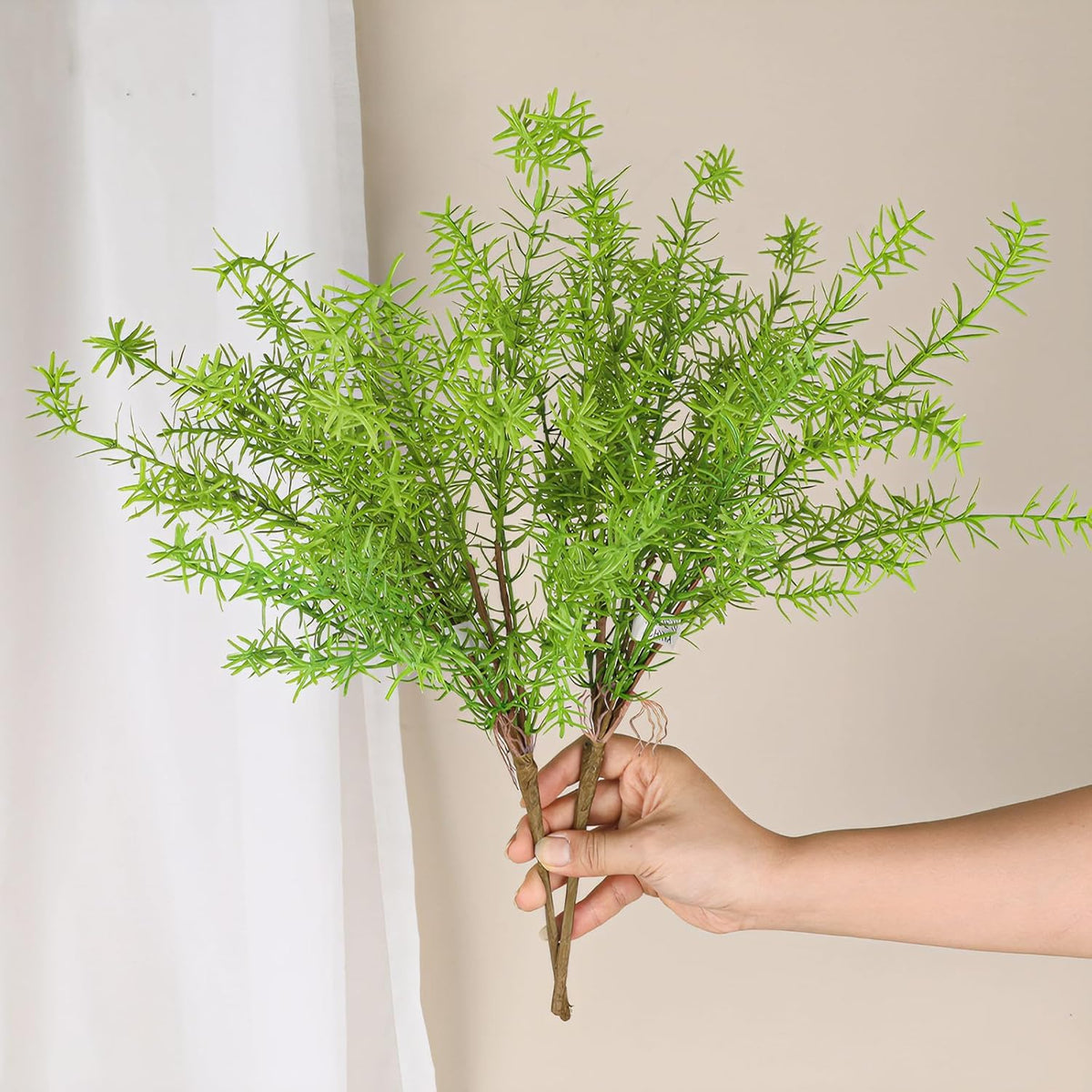 Artificial Radix Asparagi Fern Bush 17.5" Faux Asparagus Fake Rosemary Plants Greenery Stems for Vase Bouquets Home Office Wedding Greenery Decor.