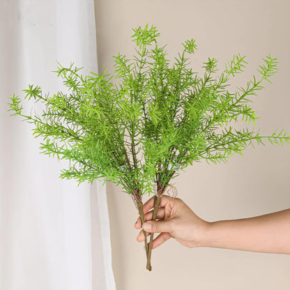 Artificial Radix Asparagi Fern Bush 17.5" Faux Asparagus Fake Rosemary Plants Greenery Stems for Vase Bouquets Home Office Wedding Greenery Decor.