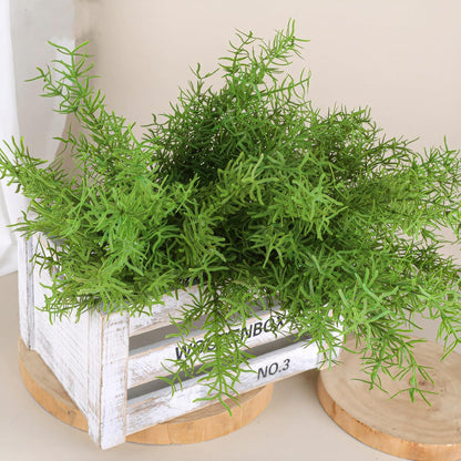 Artificial Radix Asparagi Fern Bush 17.5" Faux Asparagus Fake Rosemary Plants Greenery Stems for Vase Bouquets Home Office Wedding Greenery Decor.