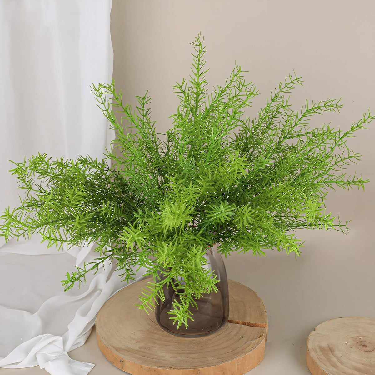 Artificial Radix Asparagi Fern Bush 17.5" Faux Asparagus Fake Rosemary Plants Greenery Stems for Vase Bouquets Home Office Wedding Greenery Decor.