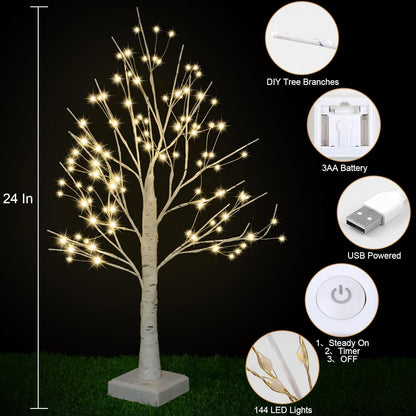 144 LED Birch Tree Light with Timer,DIY Artificial Lamp Warm White