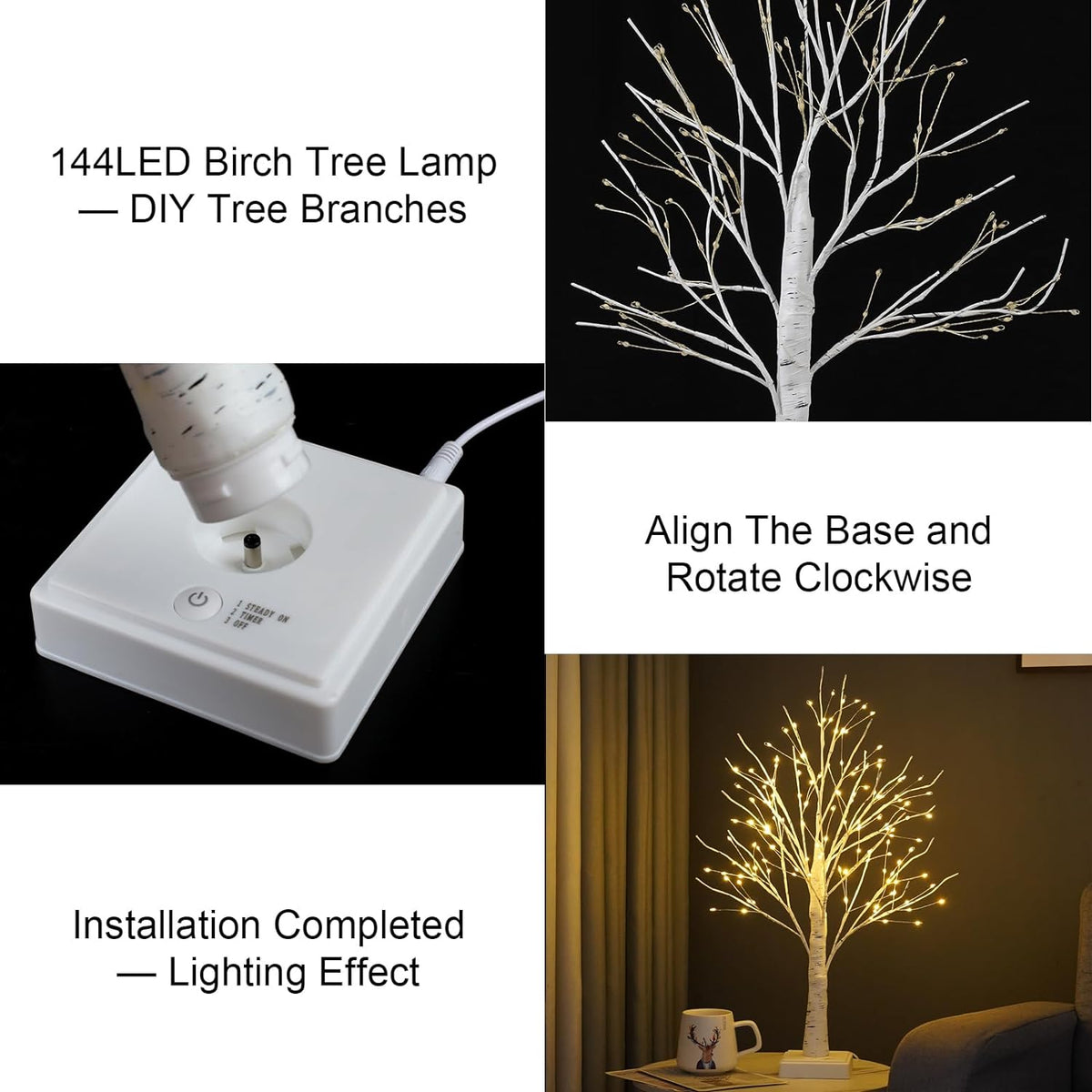 144 LED Birch Tree Light with Timer,DIY Artificial Lamp Warm White