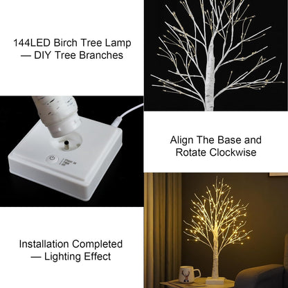 144 LED Birch Tree Light with Timer,DIY Artificial Lamp Warm White