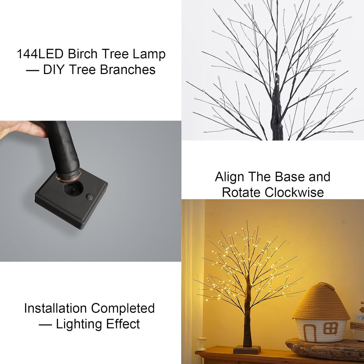 144 LED Birch Tree Light with Timer,DIY Artificial Lamp Warm White