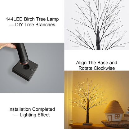 144 LED Birch Tree Light with Timer,DIY Artificial Lamp Warm White