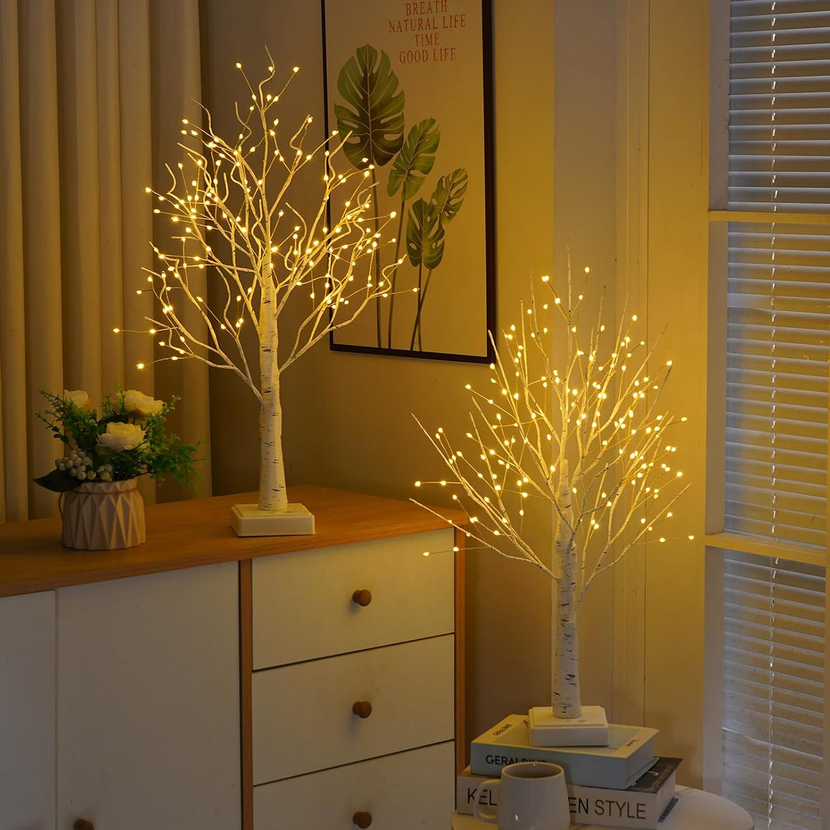 144 LED Birch Tree Light with Timer,DIY Artificial Lamp Warm White
