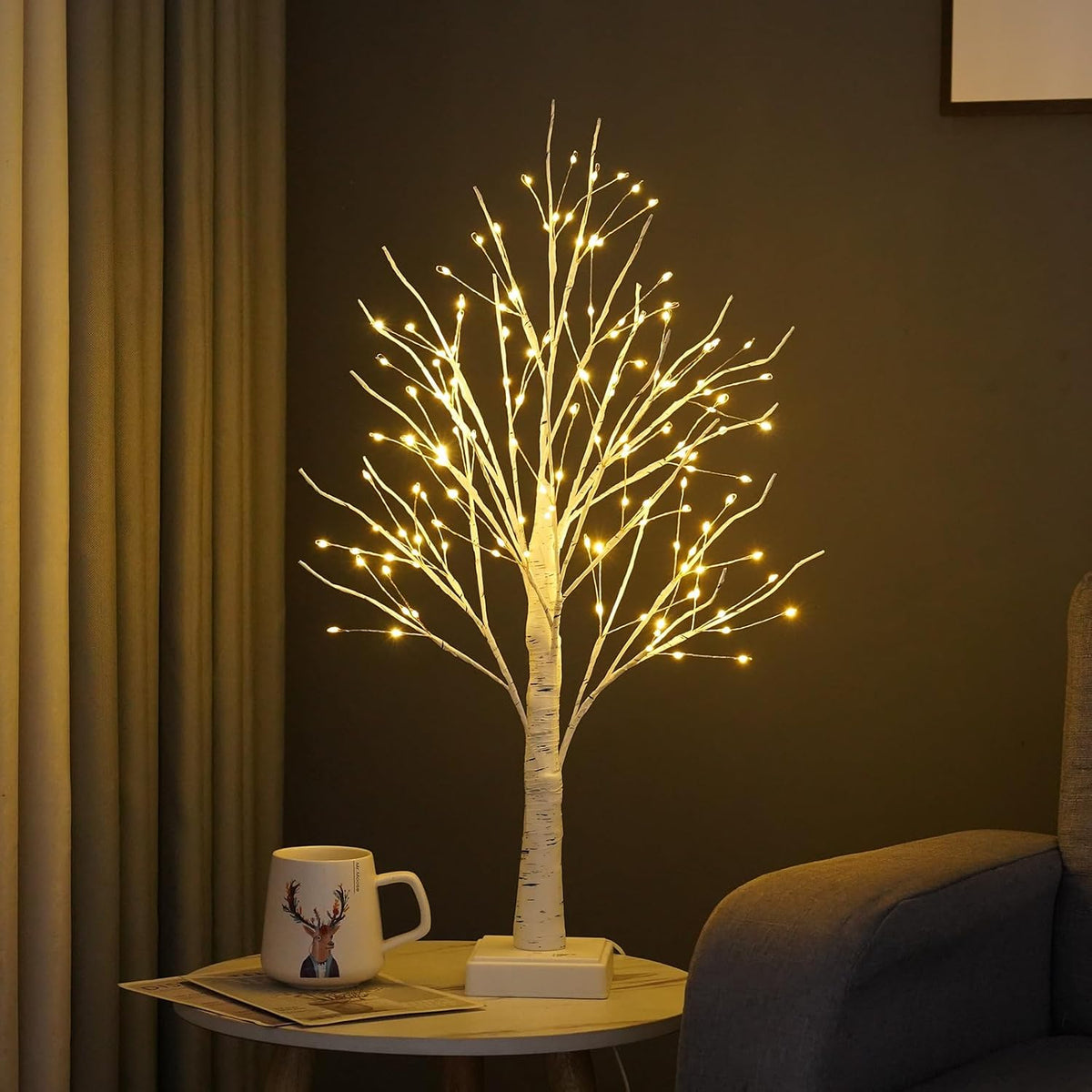 144 LED Birch Tree Light with Timer,DIY Artificial Lamp Warm White