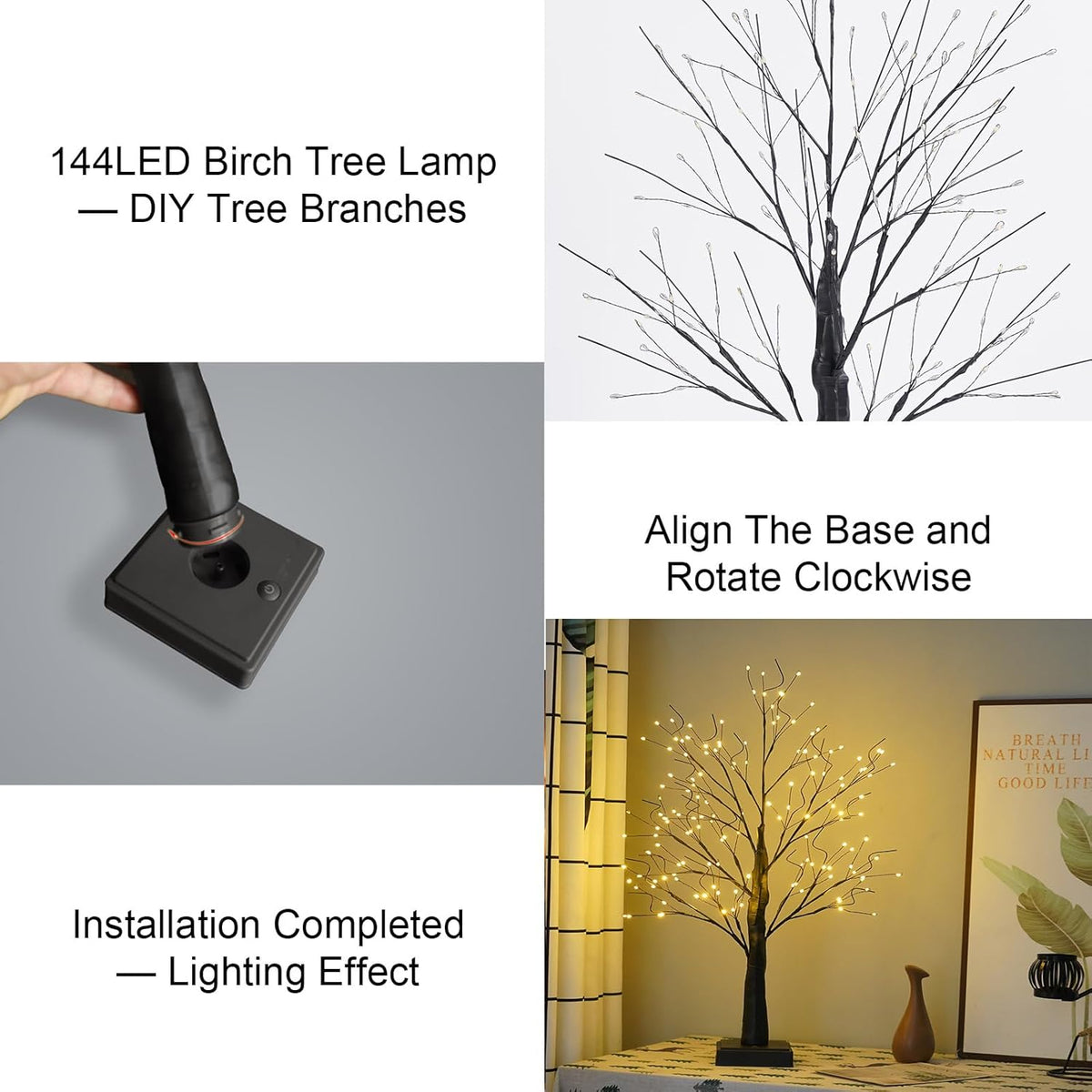 144 LED Birch Tree Light with Timer,DIY Artificial Lamp Warm White