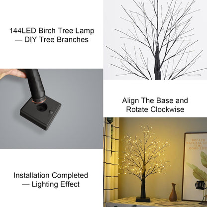 144 LED Birch Tree Light with Timer,DIY Artificial Lamp Warm White